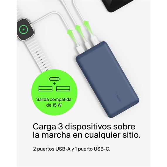 Belkin PowerBank 20.000 mAh 15W 2 x USB-A y 1x USB-C Azul (BPB012BTBL)