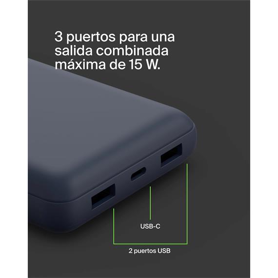 Belkin PowerBank 20.000 mAh 15W 2 x USB-A y 1x USB-C Azul (BPB012BTBL)