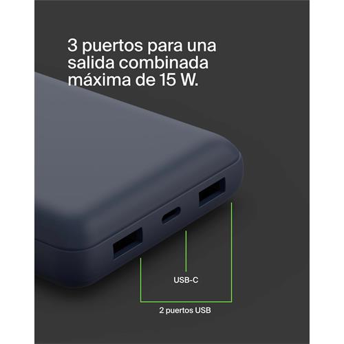 Belkin PowerBank 20.000 mAh 15W 2 x USB-A y 1x USB-C Azul (BPB012BTBL)