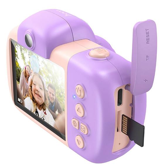 Hoco DV201 Cámara Digital Infantil con Pantalla y Doble Lente Rosa