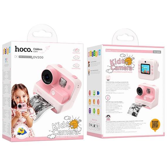 Hoco DV200 Cámara Digital Infantil con Patalla e Impresora Térmica Rosa