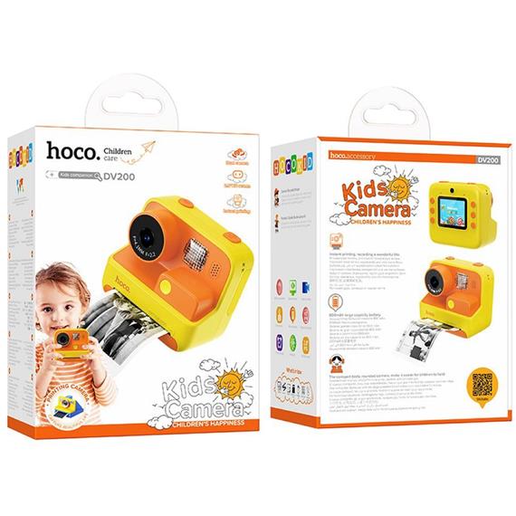 Hoco DV200 Cámara Digital Infantil con Patalla e Impresora Térmica Amarilla