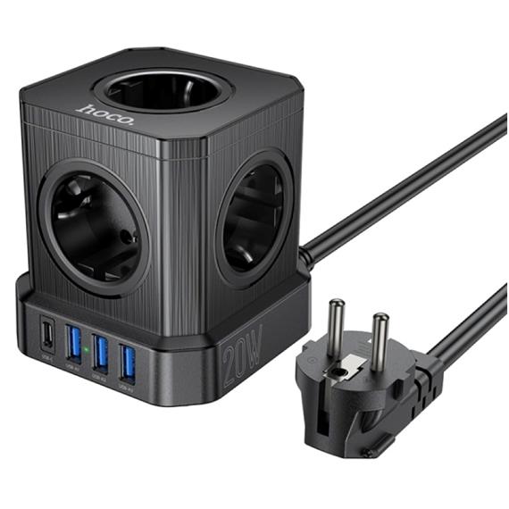 Hoco NS8 Regleta Cubo con 5 Enchufes y 3 Puertos USB 20W