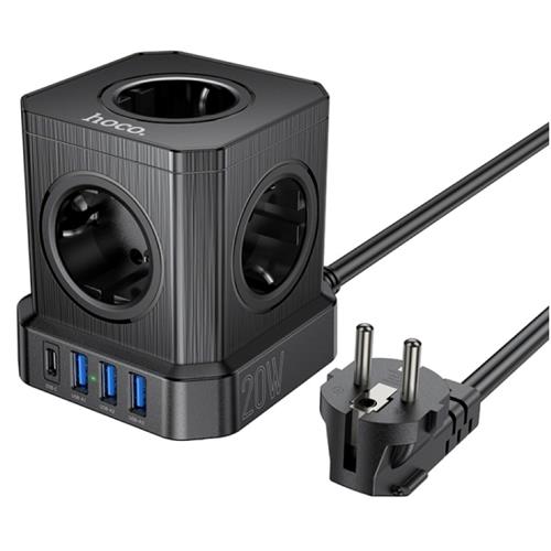 Hoco NS8 Regleta Cubo con 5 Enchufes y 3 Puertos USB 20W