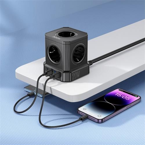 Hoco NS8 Regleta Cubo con 5 Enchufes y 3 Puertos USB 20W