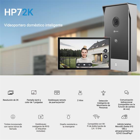 EZVIZ EP7 Videoportero Solar sin Cables 2K Audio Bidireccional, WiFi 2.4/5 GHz