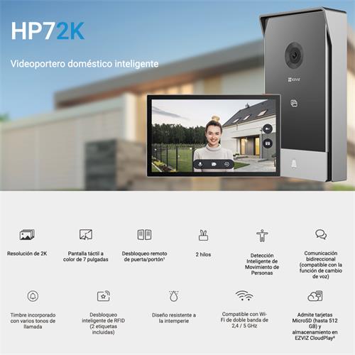 EZVIZ EP7 Videoportero Solar sin Cables 2K Audio Bidireccional, WiFi 2.4/5 GHz