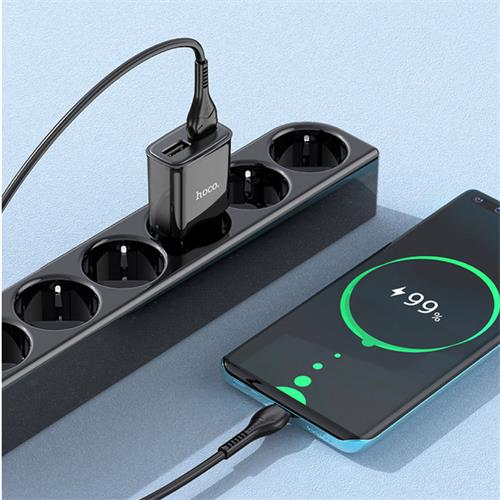 Hoco C88A Cargador Star Round Dual Port + Cable USB-C Negro