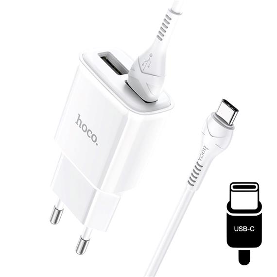 Hoco C88A Cargador Star Round Dual Port + Cable USB-C Blanco