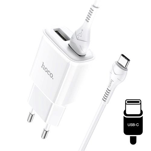 Hoco C88A Cargador Star Round Dual Port + Cable USB-C Blanco