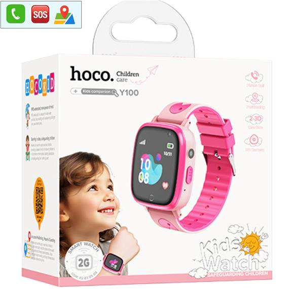Hoco Y100 2G Children SmartWatch para Niños con llamadas Bluetooth Rosa