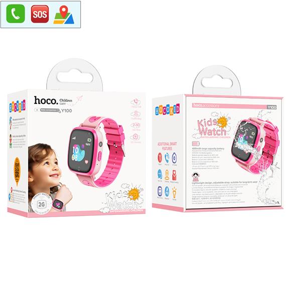 Hoco Y100 2G Children SmartWatch para Niños con llamadas Bluetooth Rosa