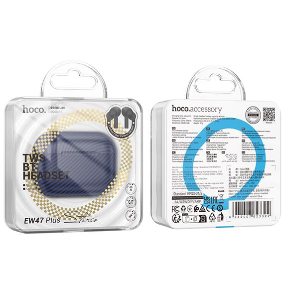 Hoco EW47 Plus True Auricular Inalámbrico Diseño Carbono Azul