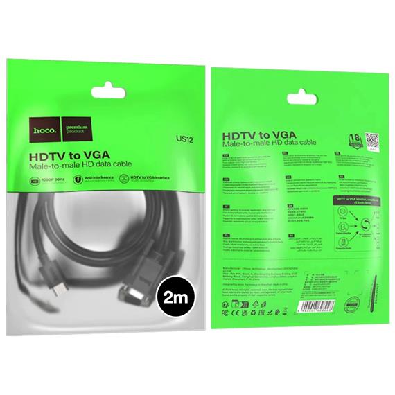 Hoco US12 Cable HDMI a VGA 1080p 60Hz. 2 Metros