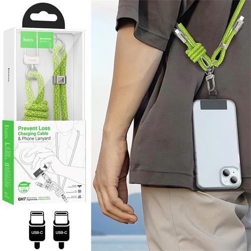 Hoco GH7 Colgante para Móvil con Cable USB-C a USB-C 1.8m Fluorescent Green