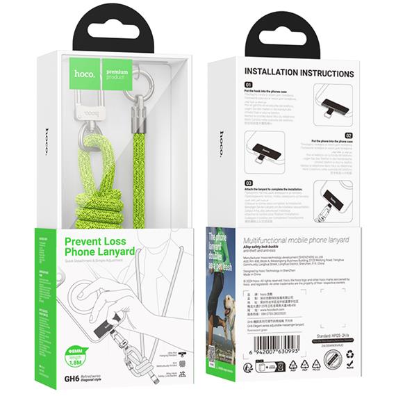 Hoco GH6 Cordón Ajustable para Móviles 1.8m Elegant Fluorescent Green