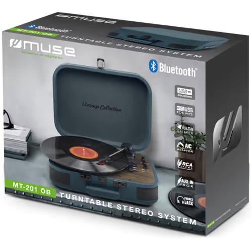 Muse MT201OB Tocadiscos con Tres velocidades, Bluetooth, USB y SD Azul