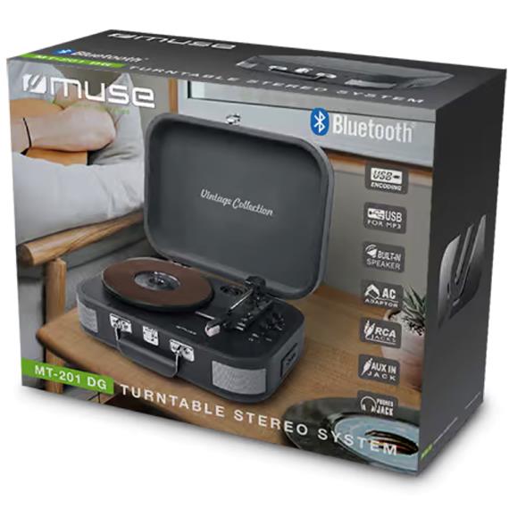 Muse MT201DG Tocadiscos con Tres velocidades, Bluetooth, USB y SD Gris