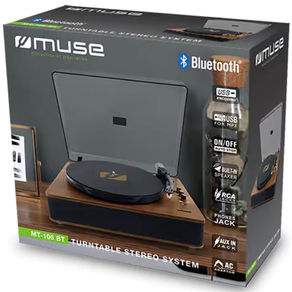 Muse MT106BT Tocadiscos con Bluetooth y USB en Madera