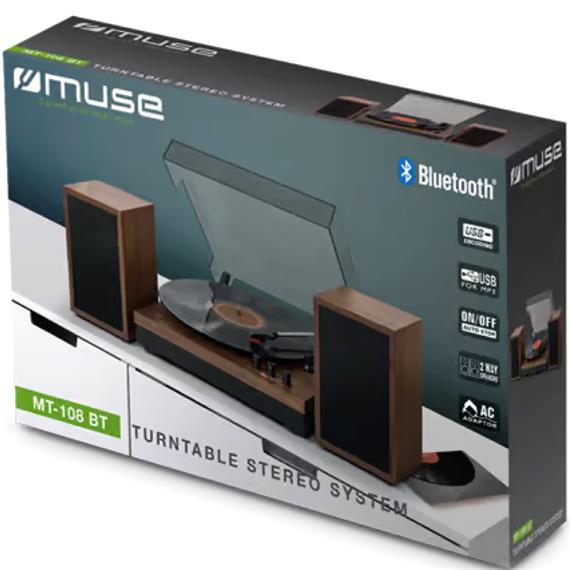Muse MT108BT Tocadiscos con Bluetooth USB y Altavoces en Madera