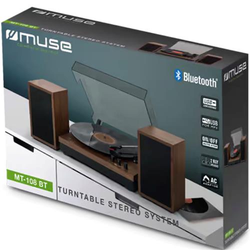 Muse MT108BT Tocadiscos con Bluetooth USB y Altavoces en Madera