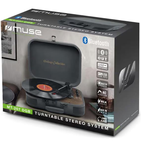 Muse MT207DGB Tocadiscos con Emisor Bluetooth y USB Gris