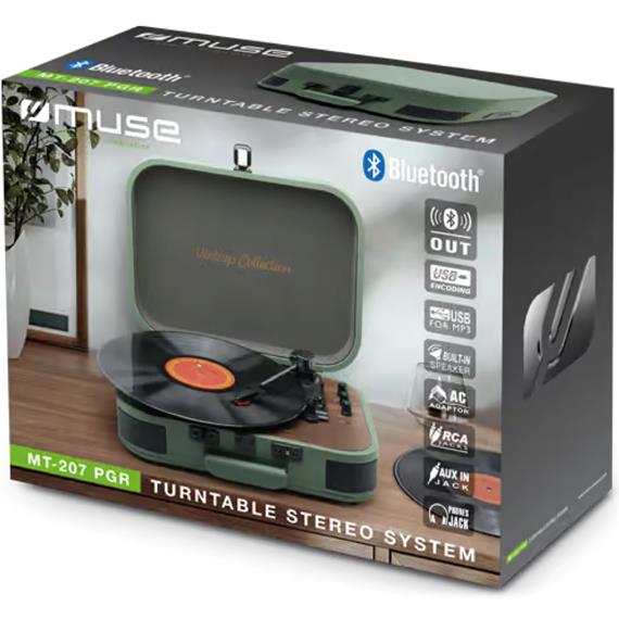 Muse MT207PGR Tocadiscos con Emisor Bluetooth y USB Verde