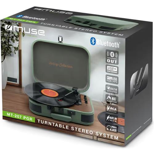 Muse MT207PGR Tocadiscos con Emisor Bluetooth y USB Verde
