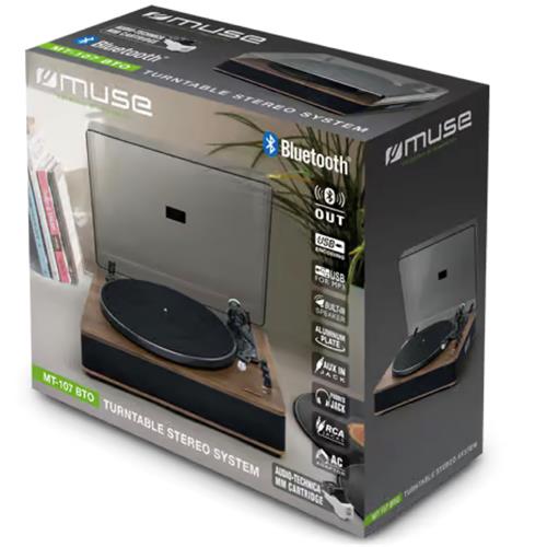 Muse MT107BTO Tocadiscos con Emisor Bluetooth y USB en Madera