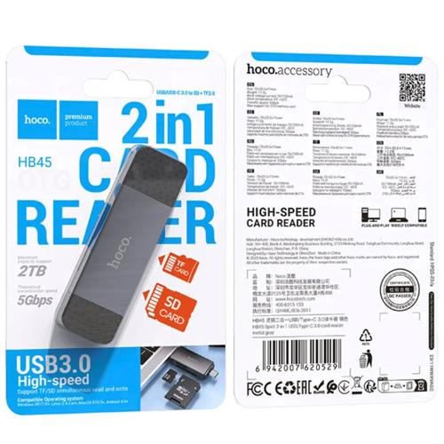 Hoco HB45 Spirit Lector para SD y Micro SD con conexión USB y USB-C