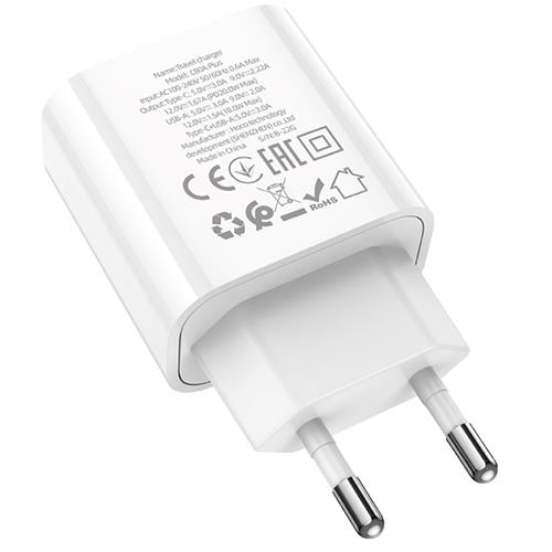 Hoco C80A Plus Cargador Rápido USB-A y USB-C 20W QC3.0 Blanco