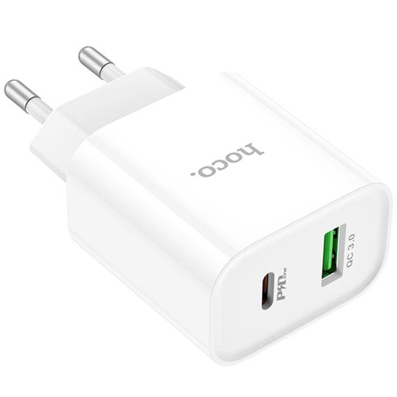 Hoco C80A Plus Cargador Rápido USB-A y USB-C 20W QC3.0 Blanco