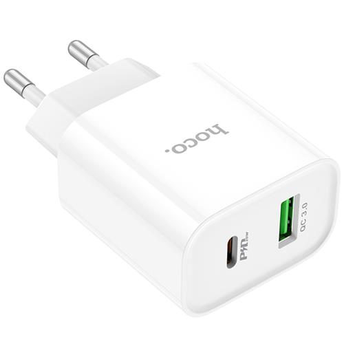 Hoco C80A Plus Cargador Rápido USB-A y USB-C 20W QC3.0 Blanco