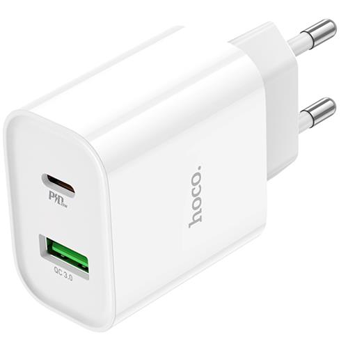 Hoco C80A Plus Cargador Rápido USB-A y USB-C 20W QC3.0 Blanco