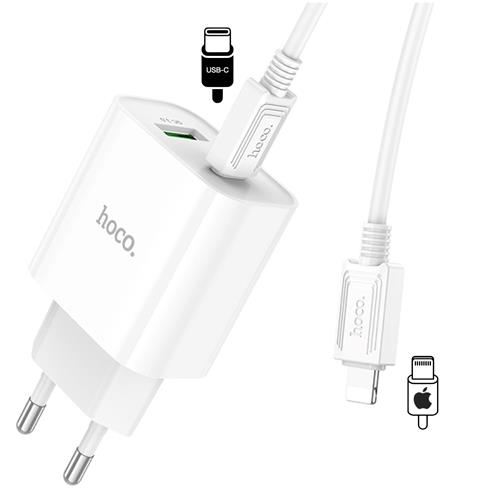 Hoco C80A Plus Cargador Rápido USB-A y USB-C 20W QC3.0 + Cable Lightning