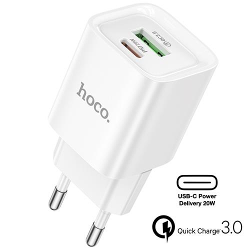 Hoco C147A Cargador USB QC3.0 y USB-C PD 20W Blanco