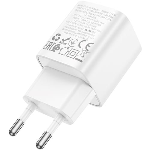 Hoco C147A Cargador USB QC3.0 y USB-C PD 20W Blanco