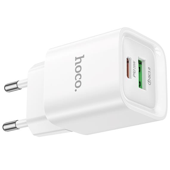 Hoco C147A Cargador USB QC3.0 y USB-C PD 20W Blanco