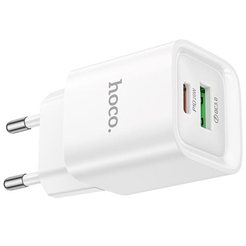 Hoco C147A Cargador USB QC3.0 y USB-C PD 20W Blanco