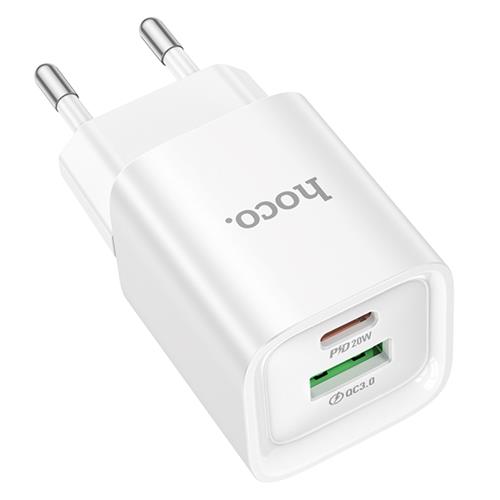 Hoco C147A Cargador USB QC3.0 y USB-C PD 20W Blanco