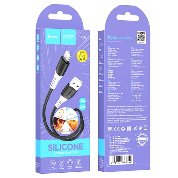 Cable USB a Lightning 1 metro 3Amp Hoco X82 Silicona Black