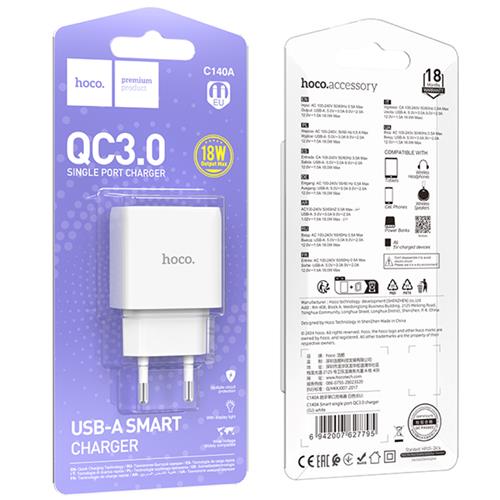 Hoco C140A Cargador USB-A QC 3.0 Blanco