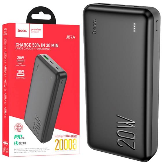 Powerbank Hoco J87A 20.000mAh con USB-C 20W y USB-A QC3.0 Negro