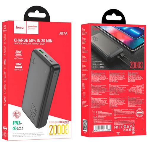 Powerbank Hoco J87A 20.000mAh con USB-C 20W y USB-A QC3.0 Negro