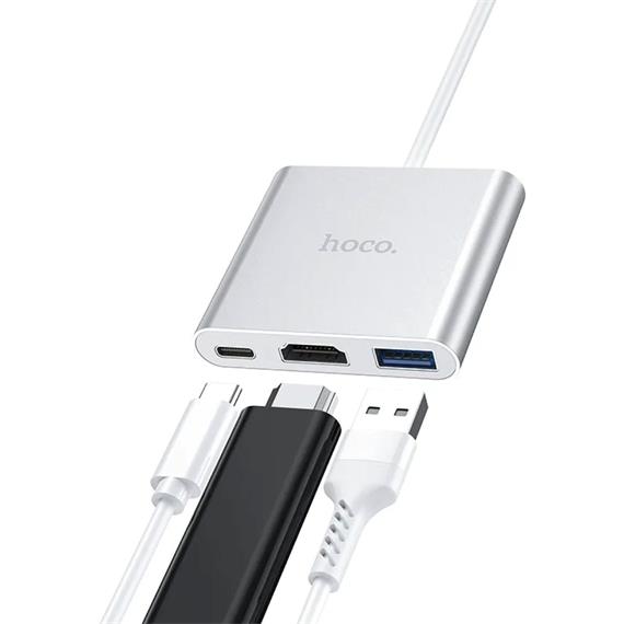 Hoco HB14 Adaptador Hub USB-C a HDMI, USB-C para Carga y USB 3.0