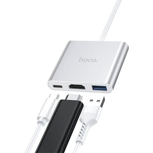 Hoco HB14 Adaptador Hub USB-C a HDMI, USB-C para Carga y USB 3.0