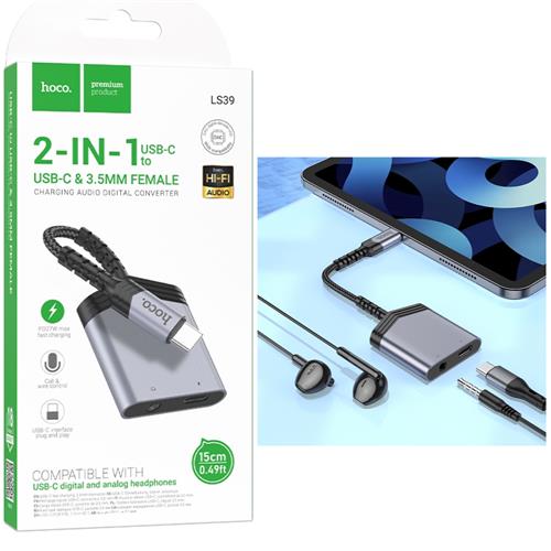 Hoco LS39 Adaptador USB-C a USB-C y Jack 3.5mm para Audio