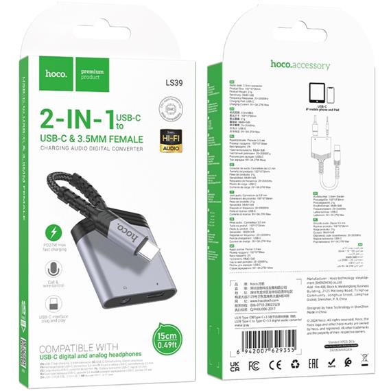 Hoco LS39 Adaptador USB-C a USB-C y Jack 3.5mm para Audio