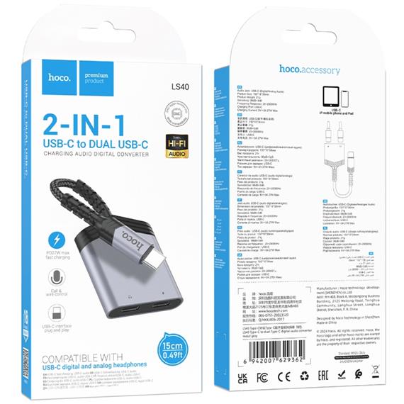 Hoco LS40 Adaptador USB-C a USB-C Audio y USB-C Carga