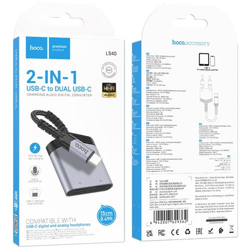 Hoco LS40 Adaptador USB-C a USB-C Audio y USB-C Carga